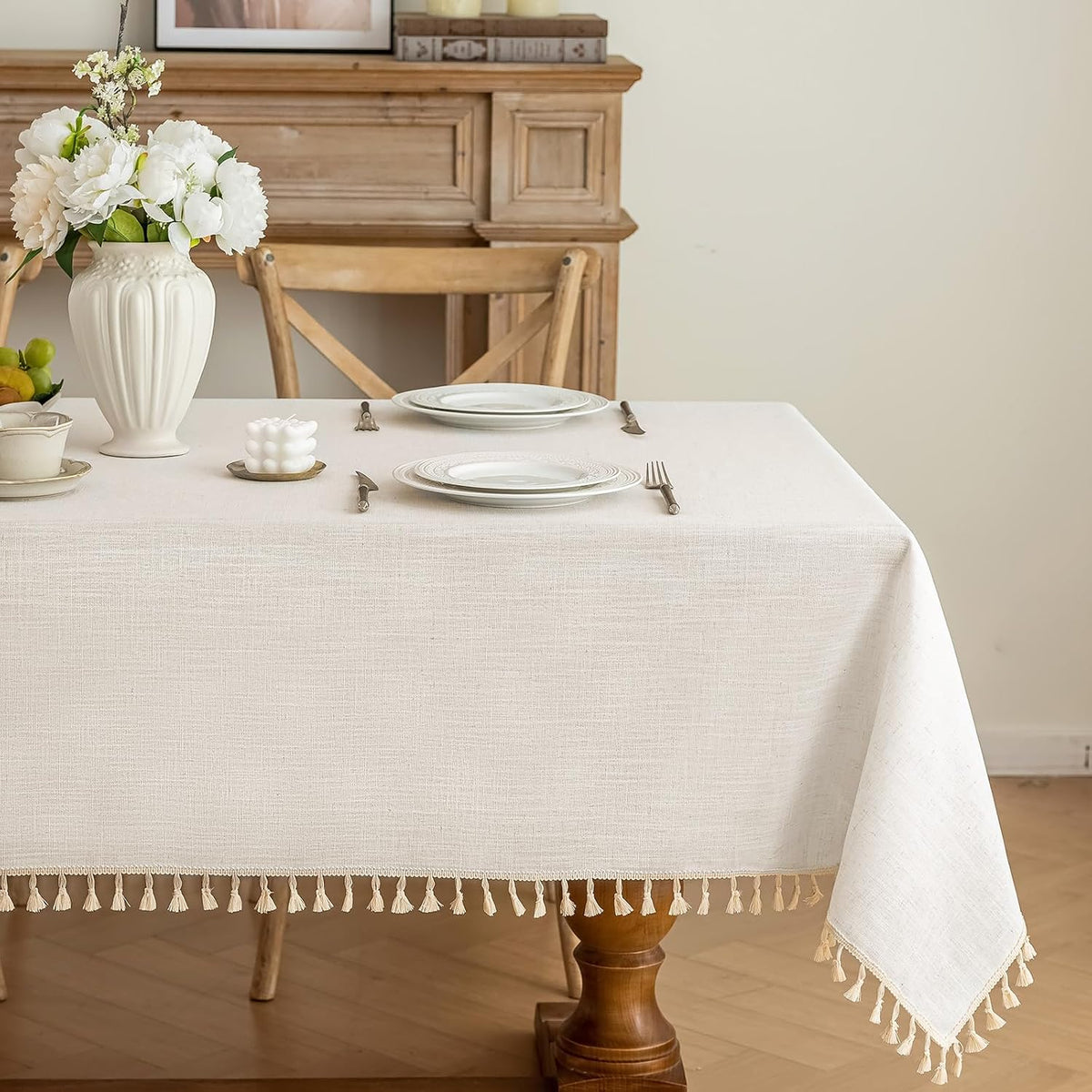 JIALE Ivory Tablecloths Rectangular 55 x 75 Inch, Linen Look