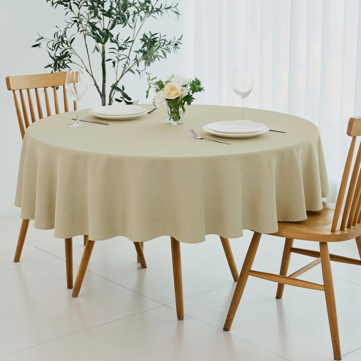 maxmill Rectangle Linen Textured Tablecloth Waterproof Spillproof Wrinkle Free Washable Fabric Table Cloth Kitchen Dining Tabletop Decoration Table Cover for Holiday Dinner Party, 52 x 70 Inch, Linen
