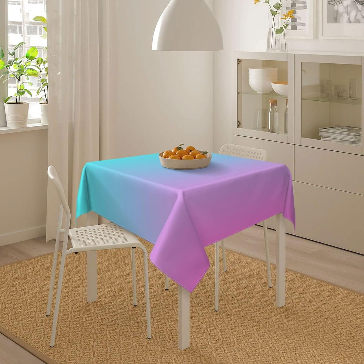Square Table Cloth, Purple Pink Aqua Ombre Tablecloths Washable Table Cover for Kitchen Dinning Party Tabletop Modern Decoration,60inch