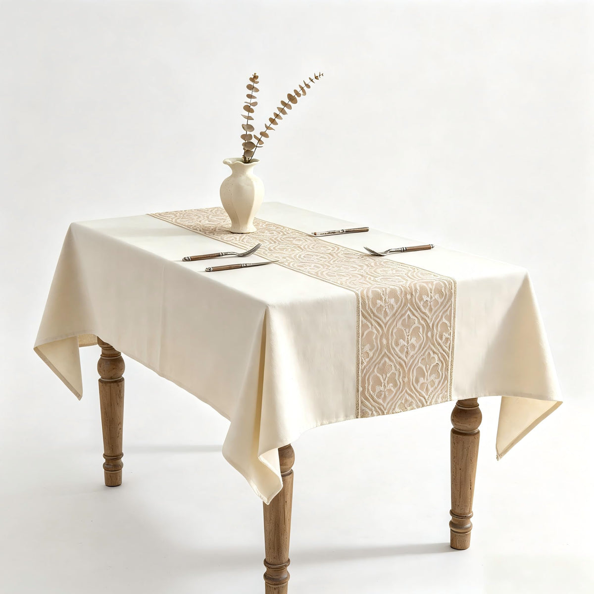 Nordic Beige Rectangular Tablecloth, Premium Drape