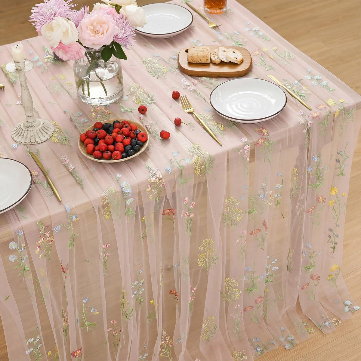 Horaldaily Embroidery Fall Caramel Tablecloth 60×84 Inch Rectangular