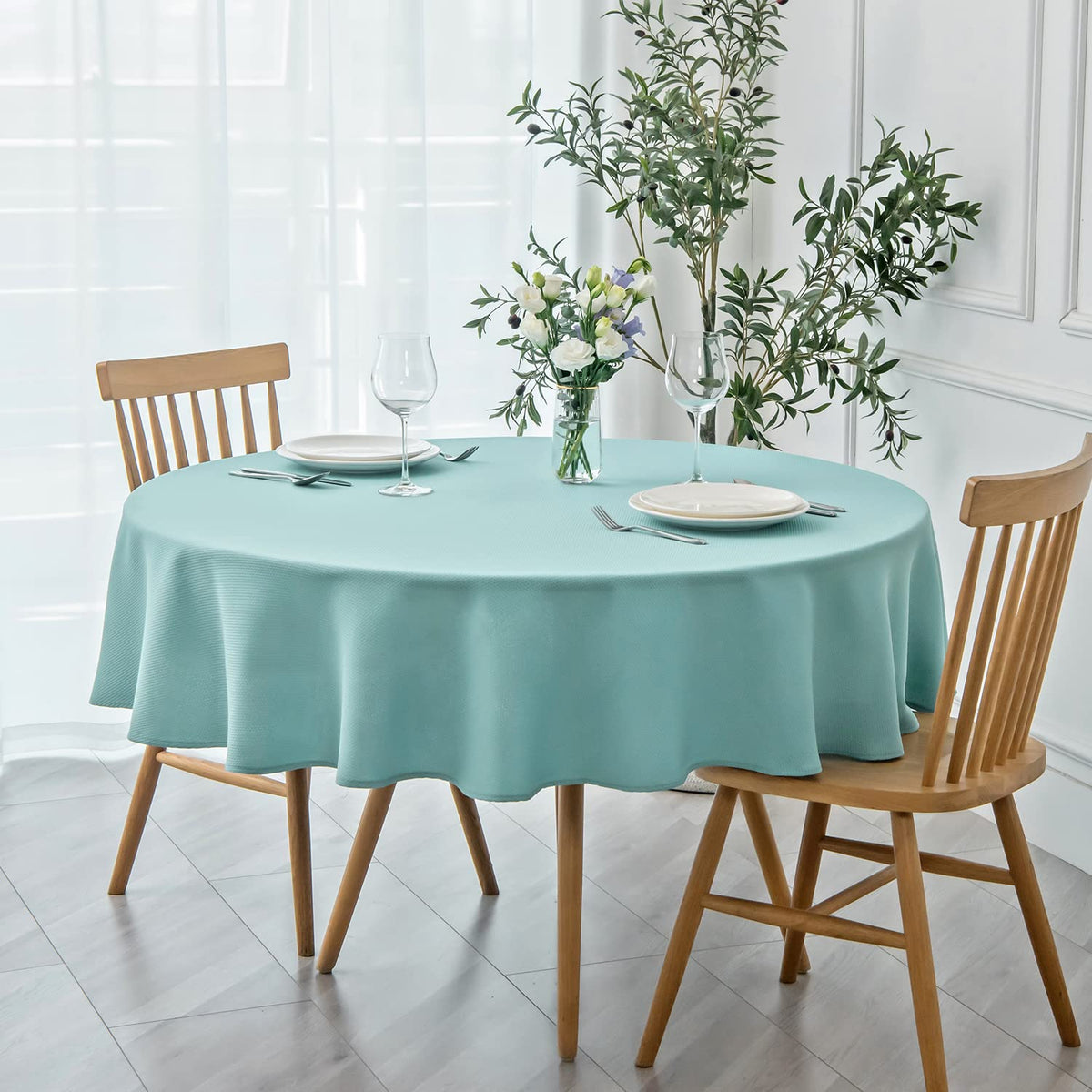 maxmill Rectangle Textured Tablecloth Waterproof Spillproof Wrinkle Free Table Cloth, Kitchen Dining Tabletop Decoration, Fabric Table Cover for Outdoor and Indoor Use, 52 x 70 Inch, Beige
