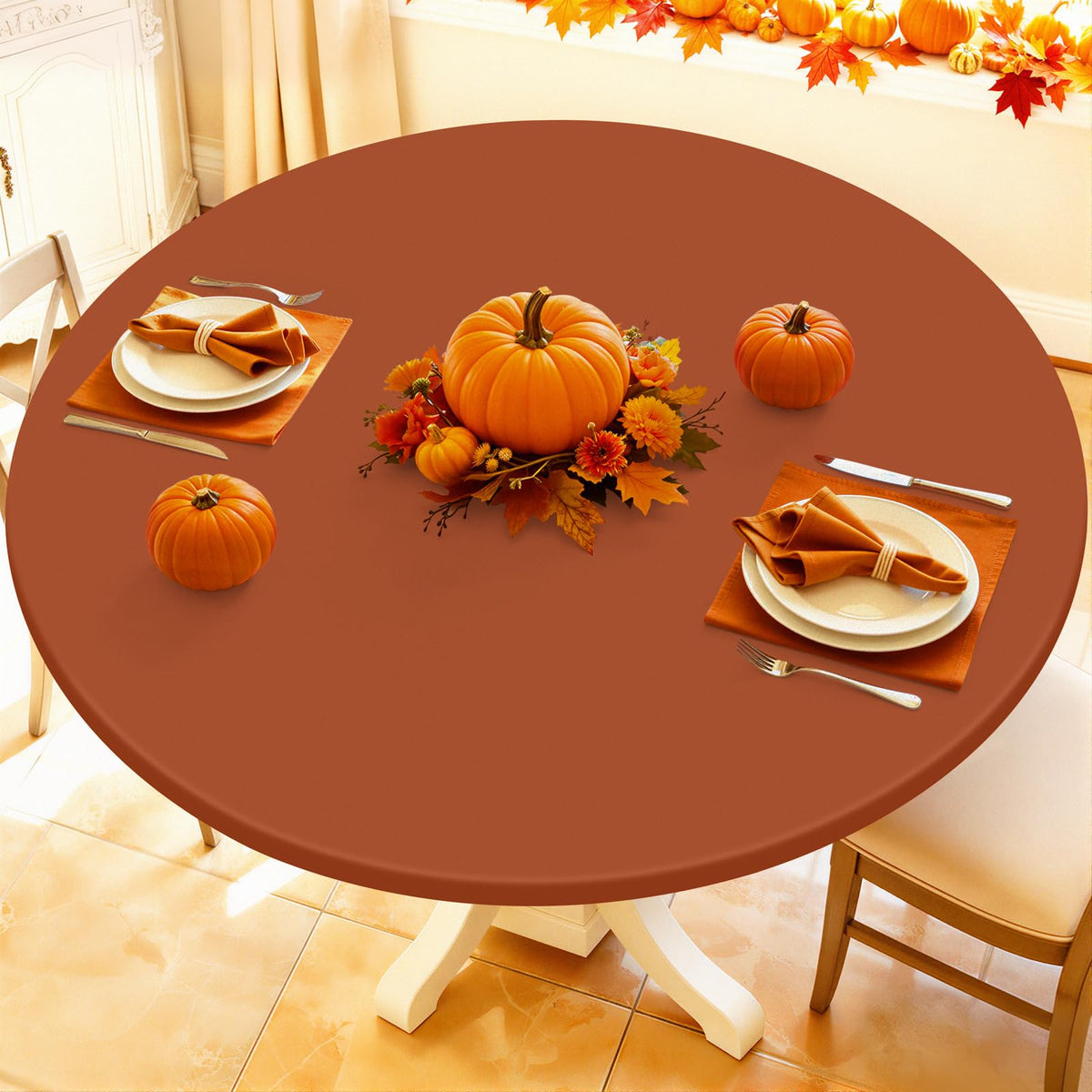 Moosfor Spandex Round Tablecloth, Fitted Table Cloth for 45"-56" Tables