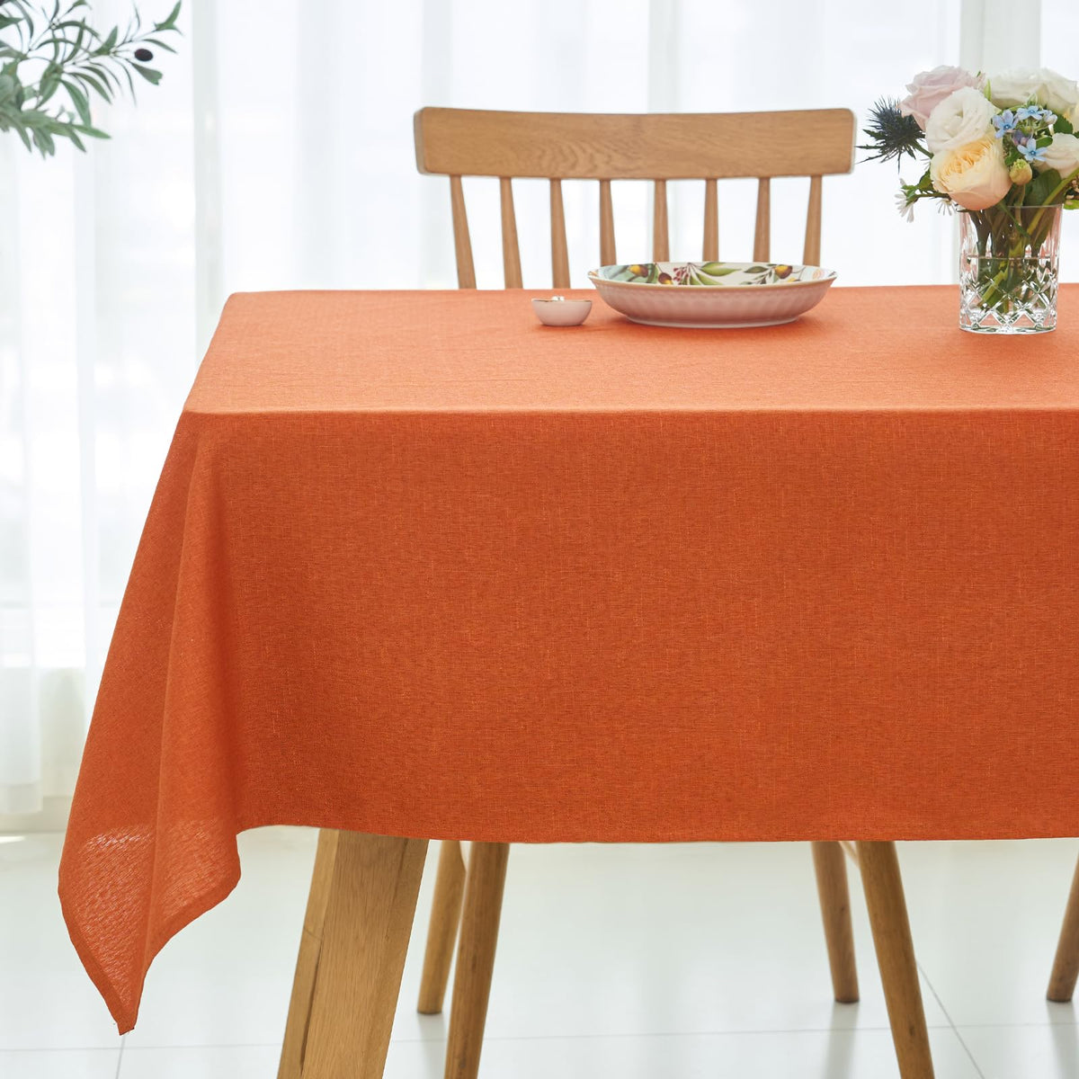 maxmill Rectangle Linen Textured Tablecloth Waterproof Spillproof Wrinkle Free Washable Fabric Table Cloth Kitchen Dining Tabletop Decoration Table Cover for Holiday Dinner Party, 52 x 70 Inch, Linen