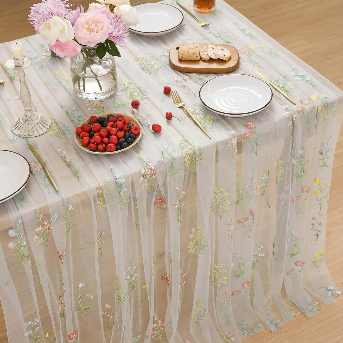 Horaldaily Embroidery Fall Caramel Tablecloth 60×84 Inch Rectangular