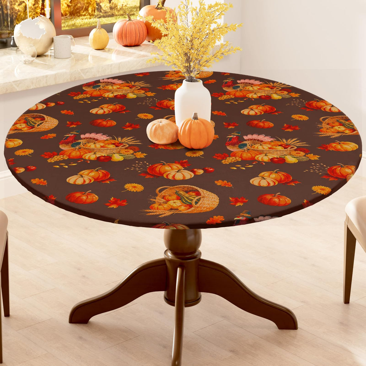 Smiry 45"-56" Round Fitted Tablecloth, Waterproof Plastic Table Cover
