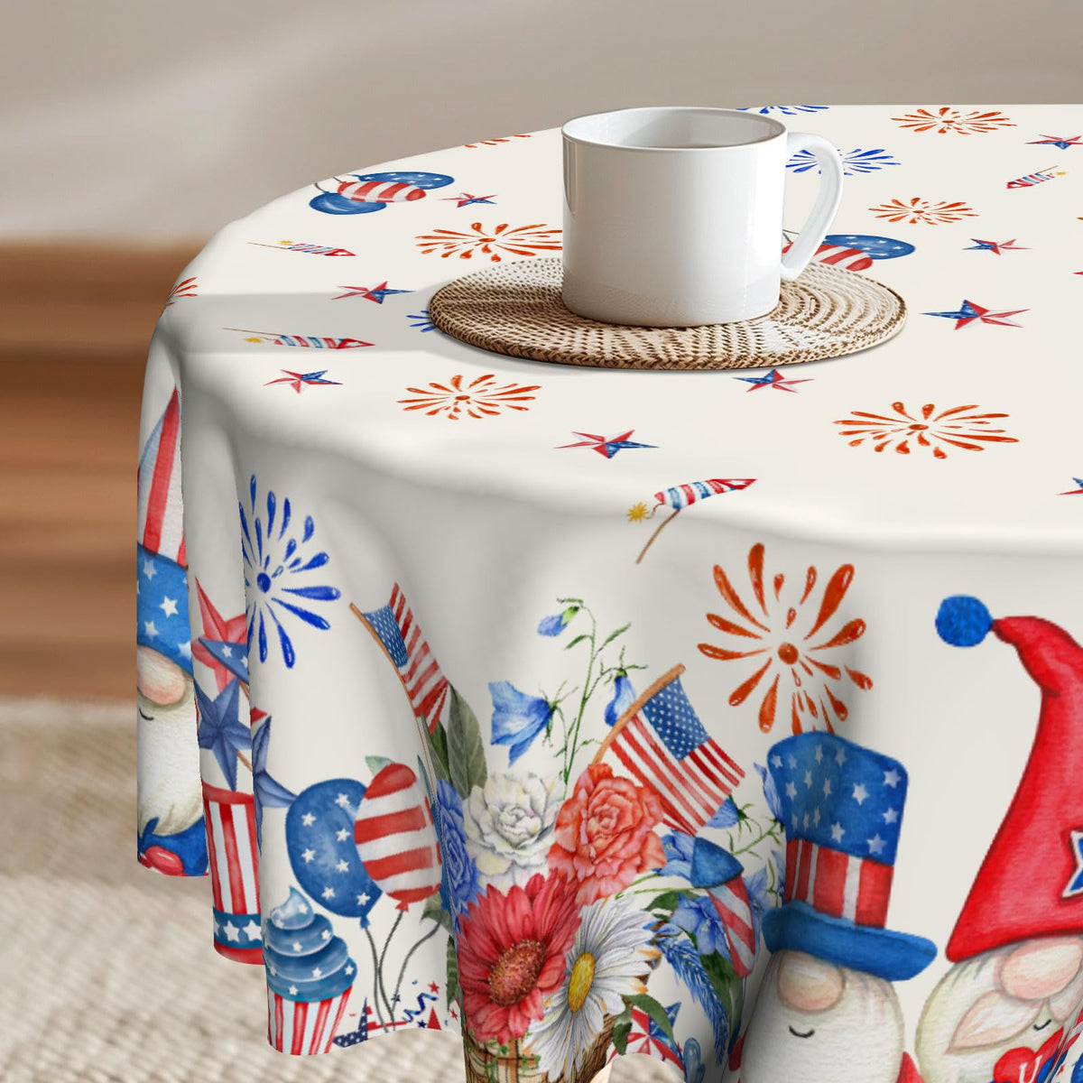 Imiss Floral Round Tablecloth Durable Washable Table Cover Bohemian Blue Red Floral Branches Decorative Farmhouse Table Cloth 60 Inch for Kitchen Dining Party Camping