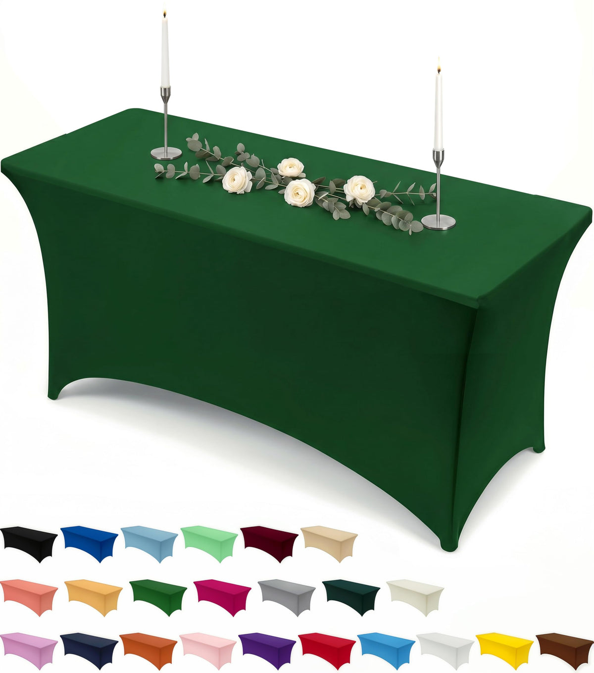 Utopia Kitchen Spandex Table Cloth 2 Pack [8FT, 96Lx30Wx30H Inch, Black]