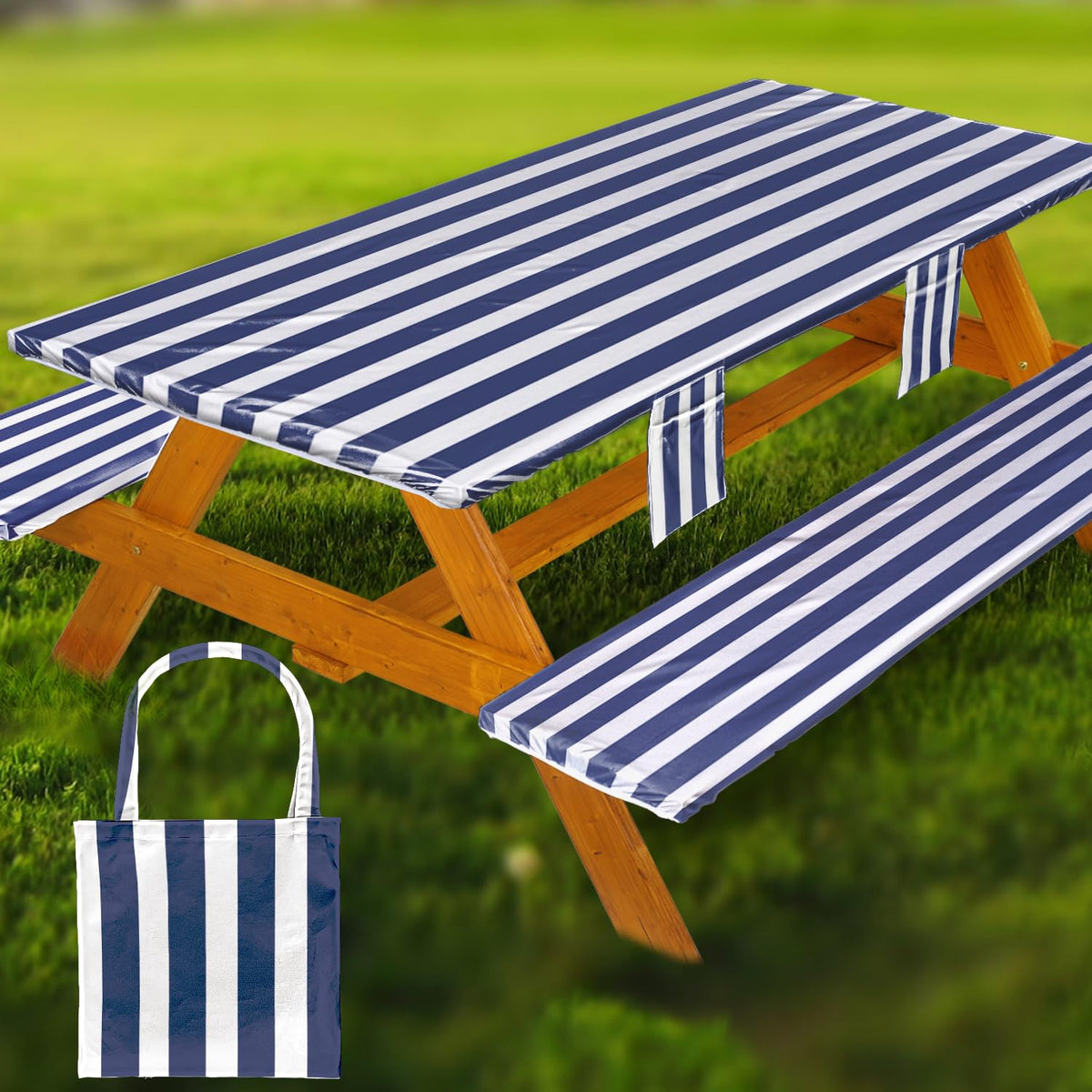 Fitted Picnic Table Cover with Bench Covers Vinyl Waterproof Elastic Edges Fitted Rectangle Tables Patio Tablecloth Camping Gear and Essentials Rv Accessories Road Trip Supplies Car Travel Must Haves
