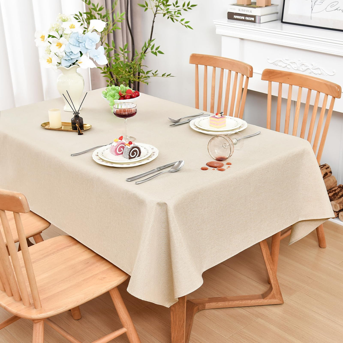Wolkemer Oval Tablecloth 60 x 84 Inches Faux Linen Water Resistant
