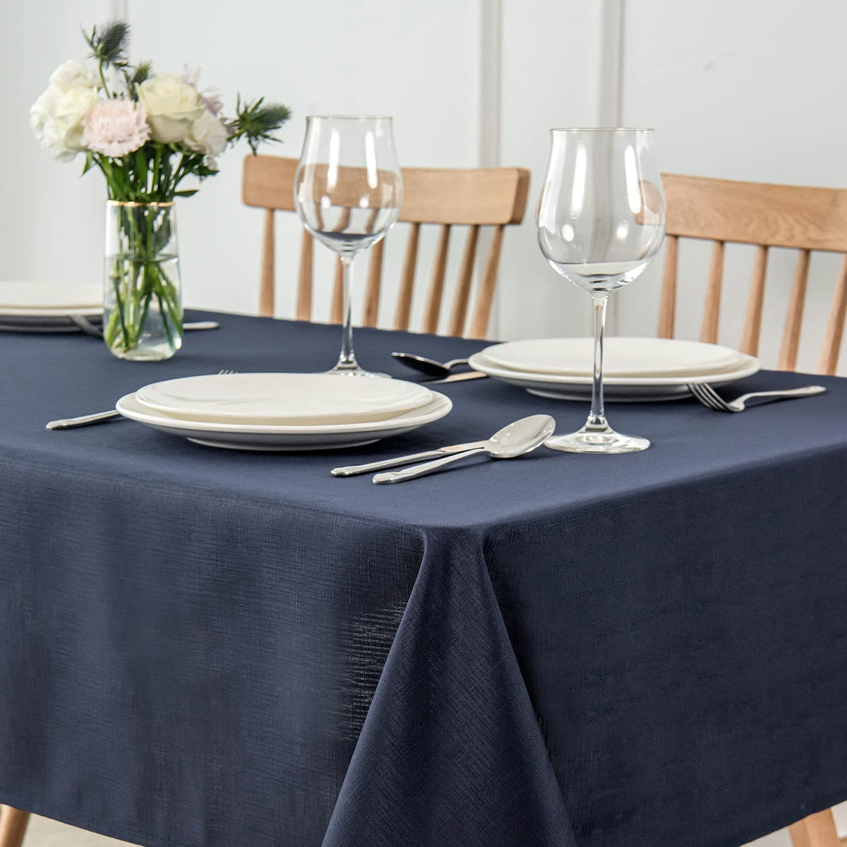 maxmill Rectangle Slubby Textured Tablecloth Waterproof Spillproof Wrinkle Free Table Cloth, Kitchen Dining Tabletop Decoration, Fabric Table Cover for Holiday Dinner Parties, 52 x 70 Inch, Beige