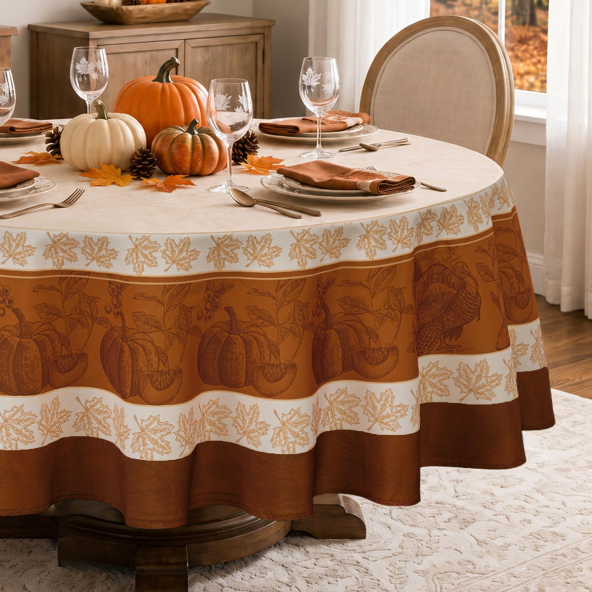Romanstile Fall Thanksgiving Rectangle Tablecloth 60 x 84 Inch, Orange