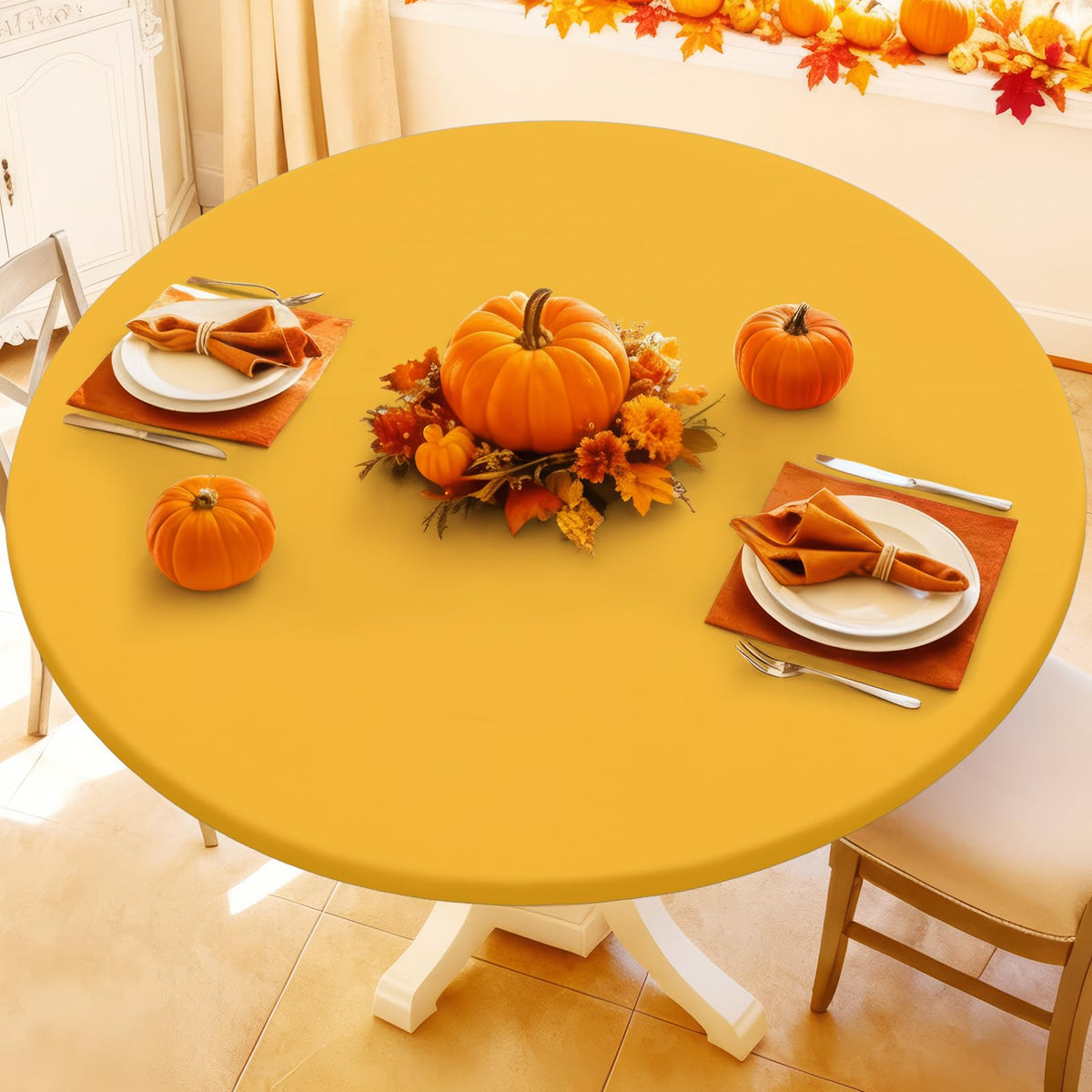 Moosfor Spandex Round Tablecloth, Fitted Table Cloth for 45"-56" Tables