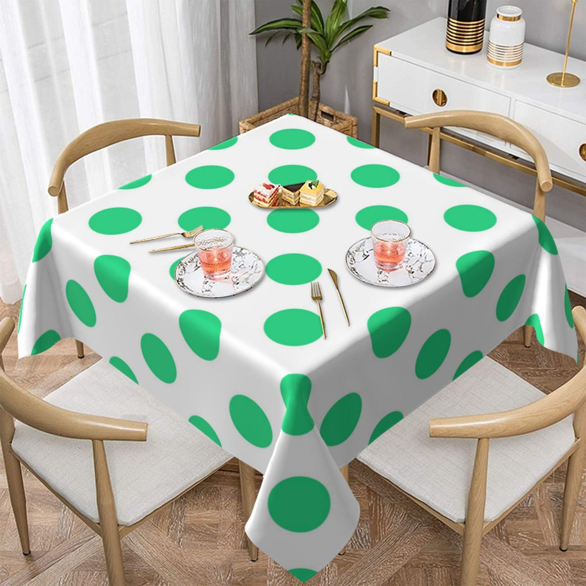 Square Tablecloth Black Polka Dots on Red Table Cover Washable Table Cloths for Kitchen Dinning Party Tabletop Modern Decoration 60 x 60inch