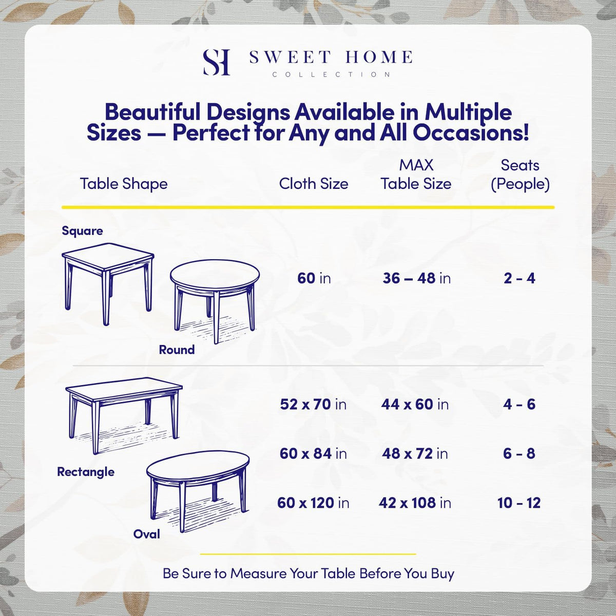 Rectangle Tablecloth 52" x 70" 100% Waterproof Fabric — Wipe-Clean, Tear-Proof Decorative Table Cover for Indoor & Outdoor Dining Elegant Patterns for Kitchens, Dining Rooms, Wynona