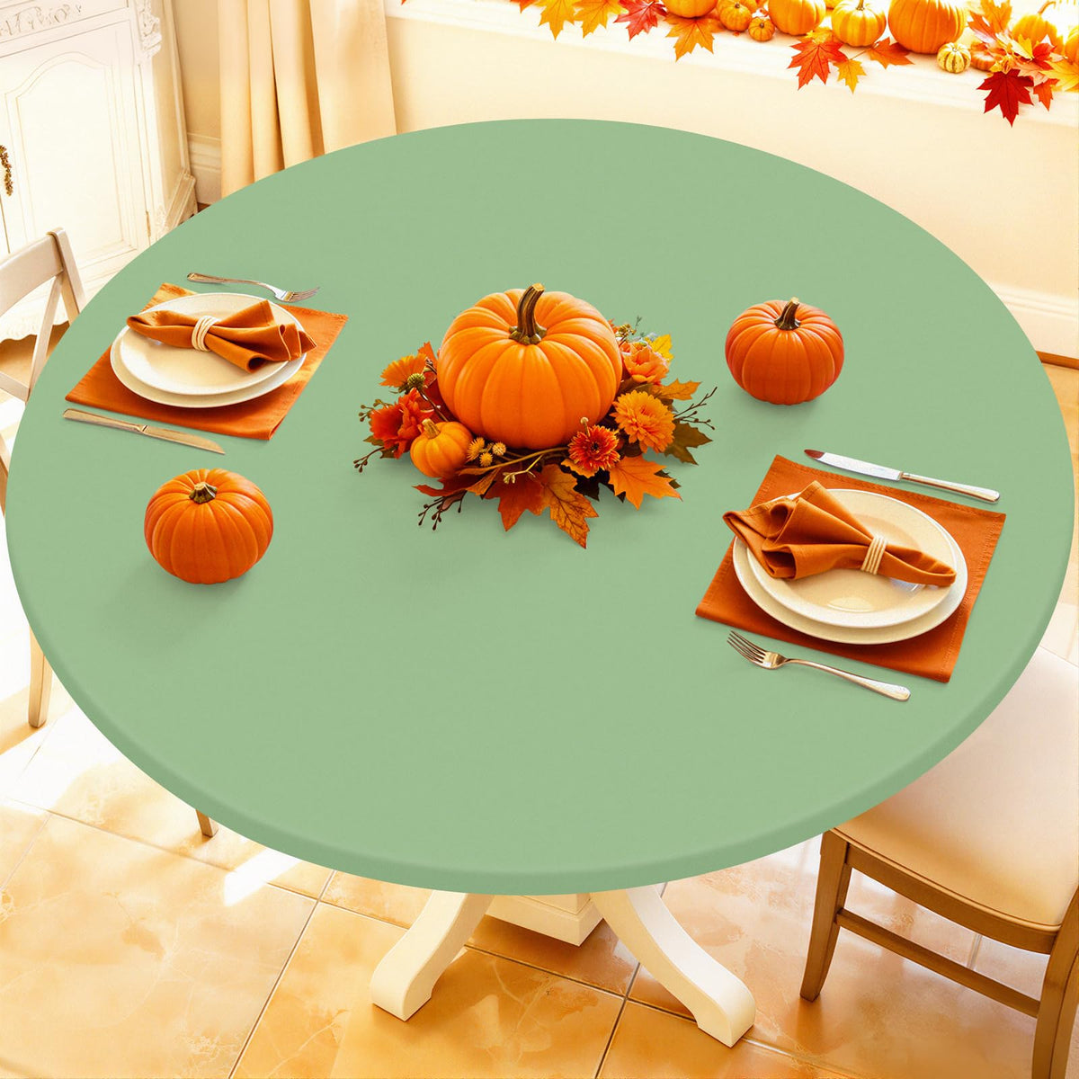 Moosfor Spandex Round Tablecloth, Fitted Table Cloth for 45"-56" Tables