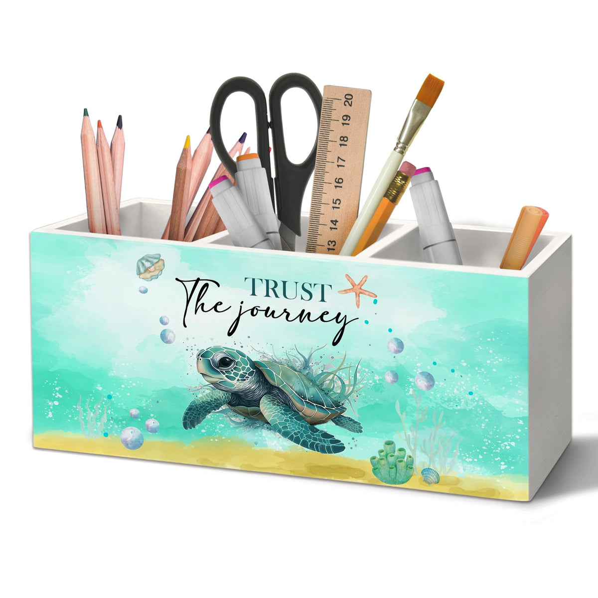 Coastal Beach Sea Turtle Pen Holder Organizer for Desk Accessories