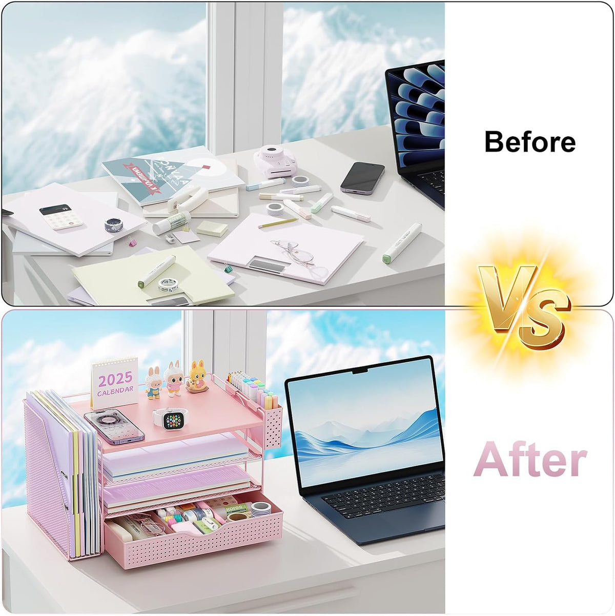 Wood Desk Organizers and Accessories with File Holder & Catalog Racks