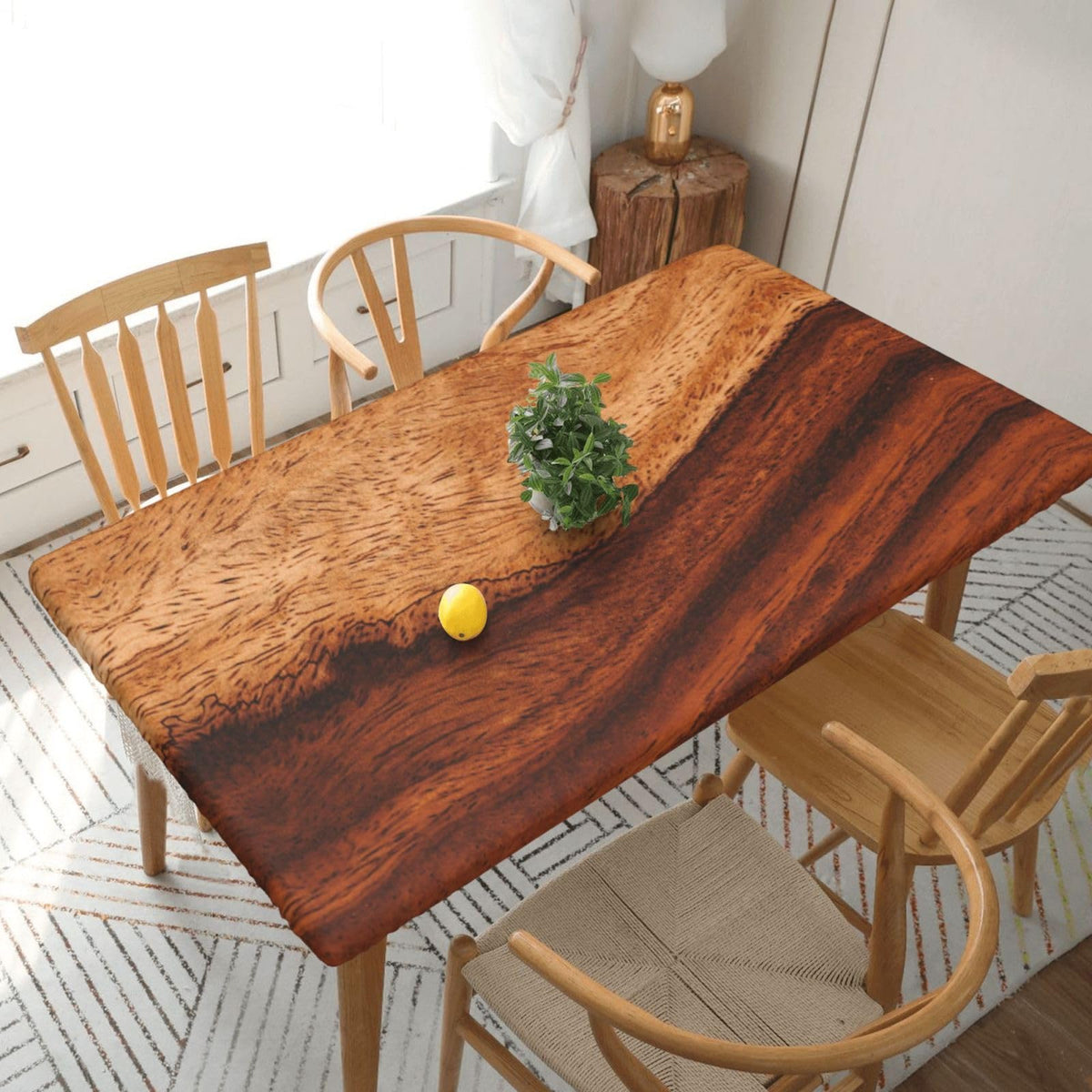 Tablecloth with Elastic Edge Black Brow Wood Grain Board Rectangle Waterproof Oil-Proof Table Cloth Washable Reusable Table Cover for Kitchen Dining, 5FT