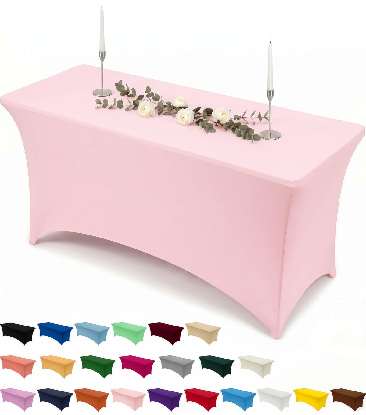 Utopia Kitchen Spandex Table Cloth 2 Pack [8FT, 96Lx30Wx30H Inch, Black]