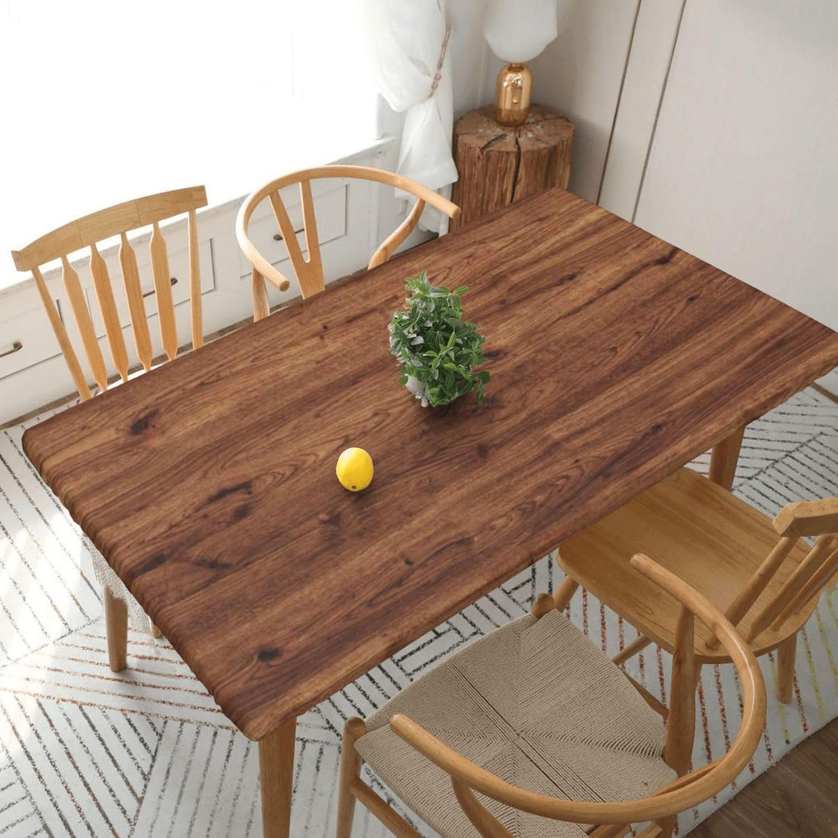Tablecloth with Elastic Edge Black Brow Wood Grain Board Rectangle Waterproof Oil-Proof Table Cloth Washable Reusable Table Cover for Kitchen Dining, 5FT