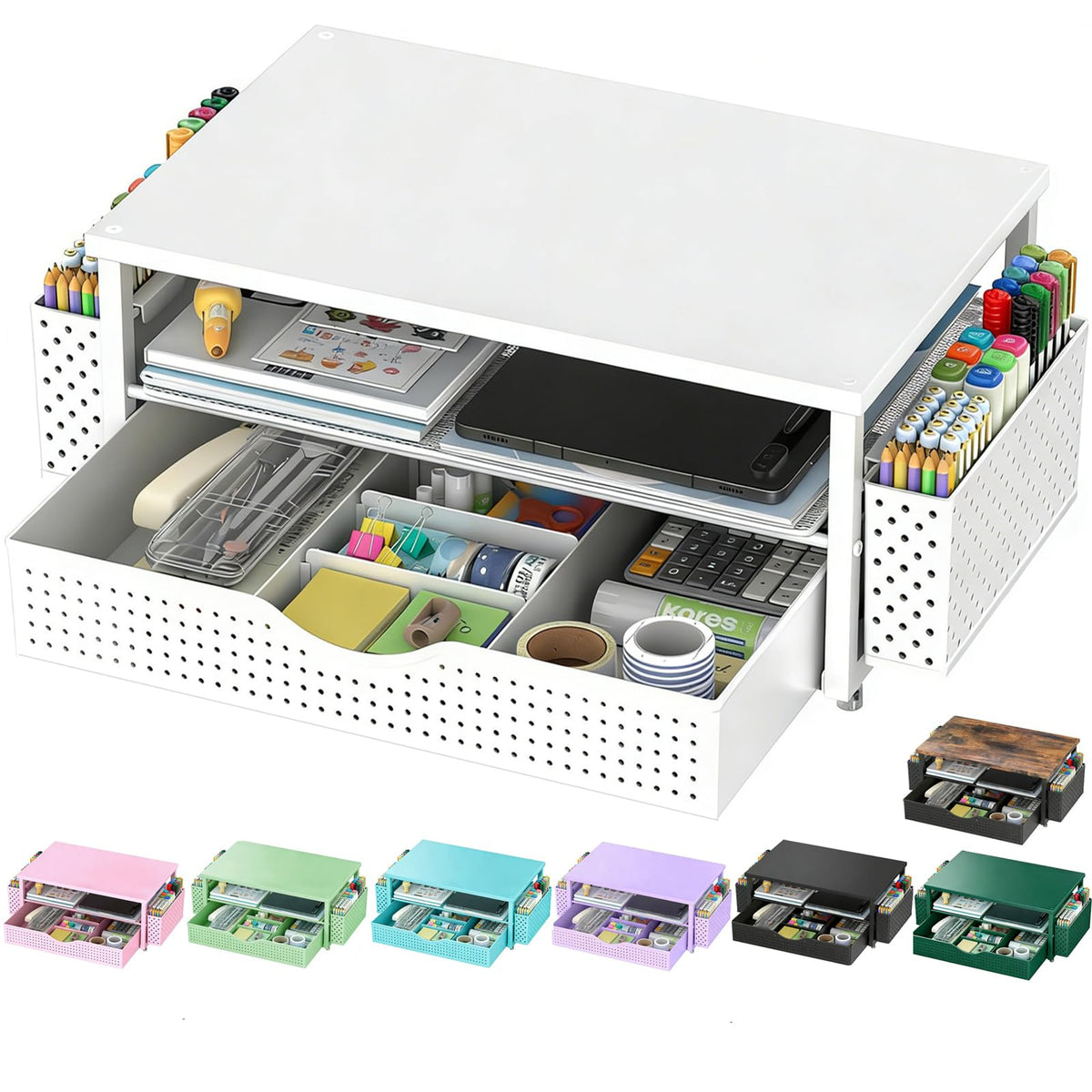 Spacrea Computer Monitor Stand with Drawer and 2 Pen Holders, Pink