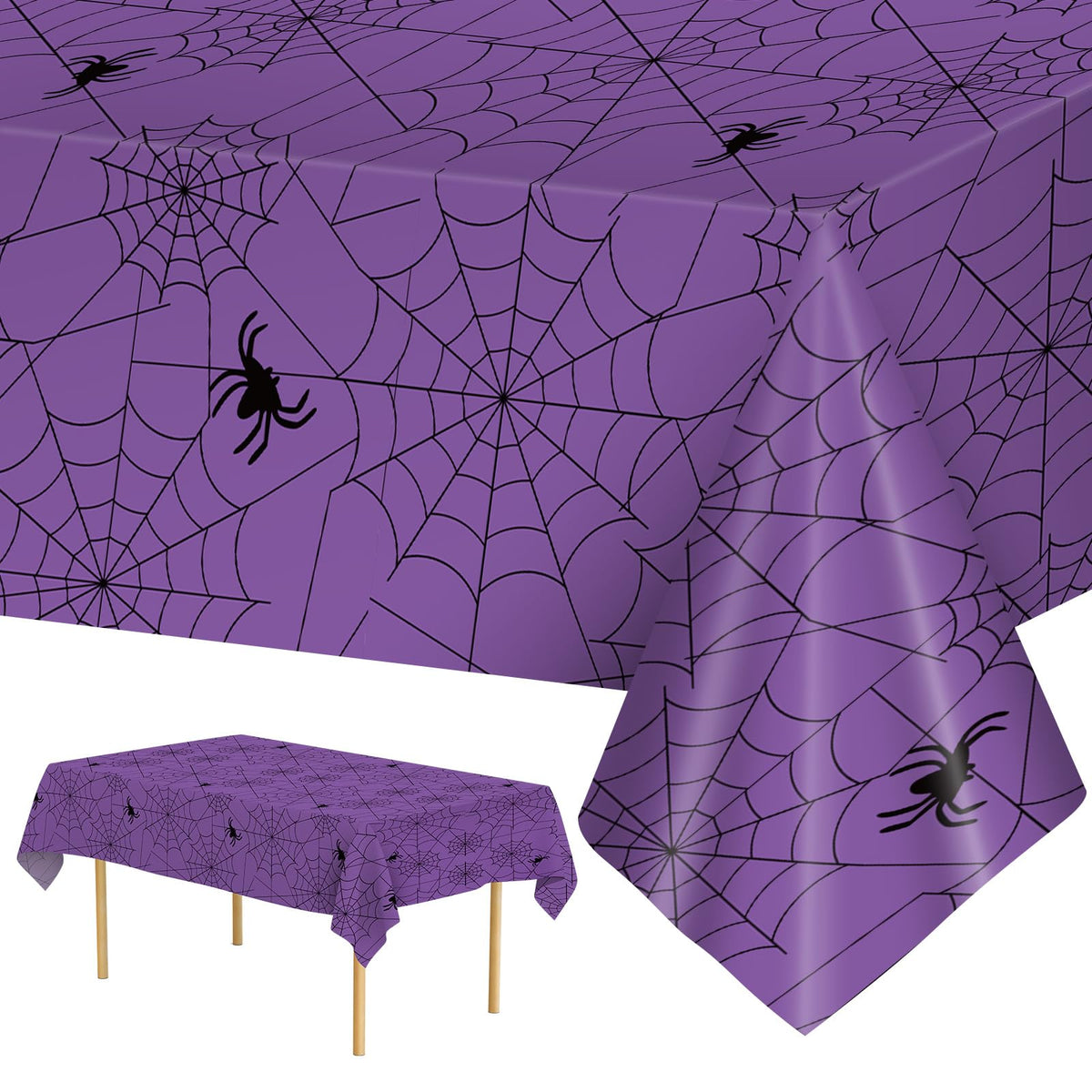 2 Pcs Halloween Tablecloth - Plastic Halloweens Spider Webs Table Cloth, Black Disposable Rectangle Spiderweb Table Cover for Halloween Party Decorations Supplies Favors Tables Decor, 108 x 54 Inch