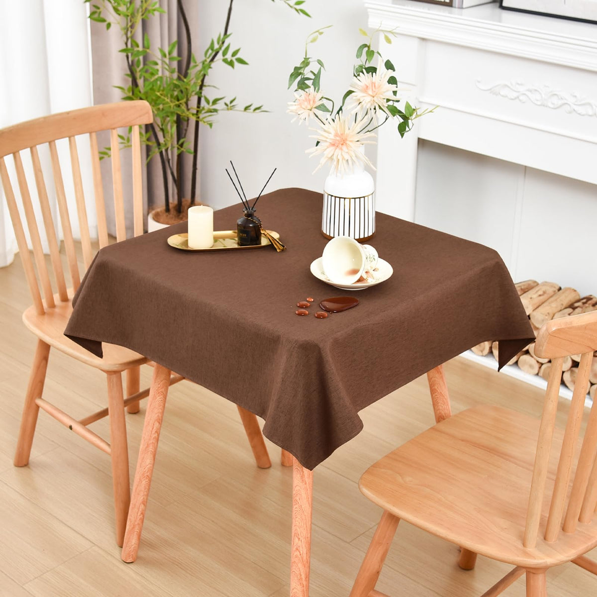 Wolkemer Oval Tablecloth 60 x 84 Inches Faux Linen Water Resistant