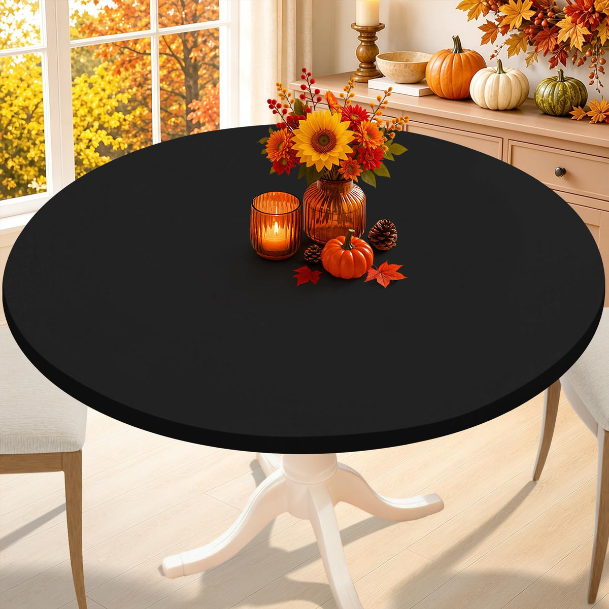 Smiry Thanksgiving Round Spandex Tablecloth, Fitted Cover for 36"-44" Table