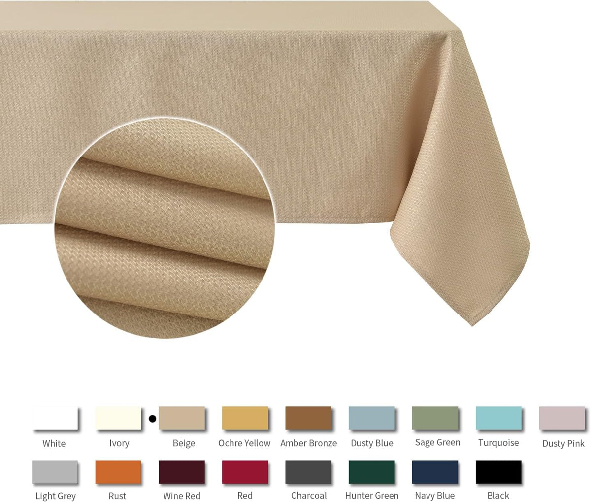 maxmill Rectangle Textured Tablecloth Waterproof Spillproof Wrinkle Free Table Cloth, Kitchen Dining Tabletop Decoration, Fabric Table Cover for Outdoor and Indoor Use, 52 x 70 Inch, Beige