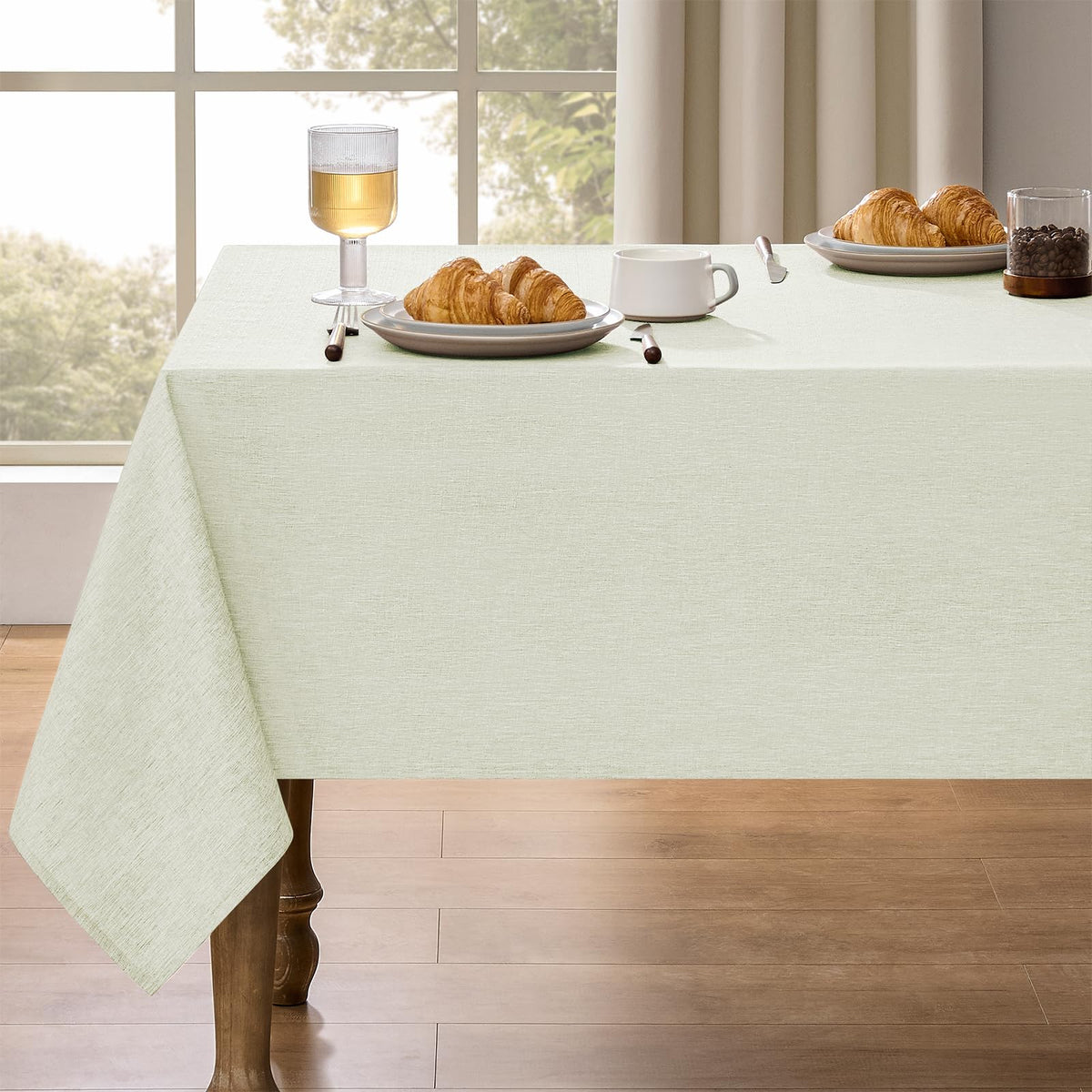 Decorelia Waterproof Round Tablecloth for Round Dining Table, Decorative Rustic Soft Wipeable Table Cloths Cover Indoor Outdoor Use for Holiday,Wedding, Kitchen (70 Inch,Round (4-6 Seats),Beige)