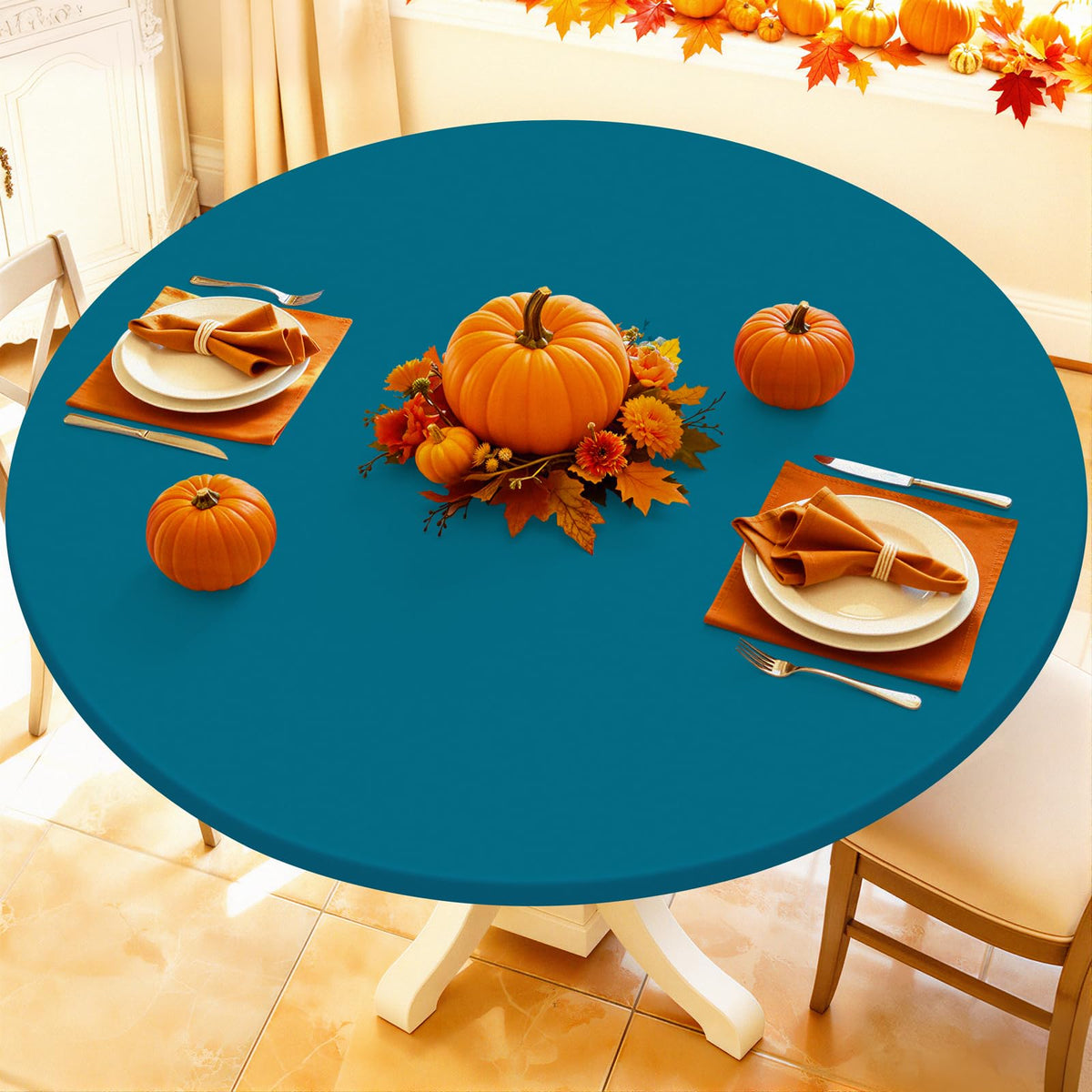 Moosfor Spandex Round Tablecloth, Fitted Table Cloth for 45"-56" Tables