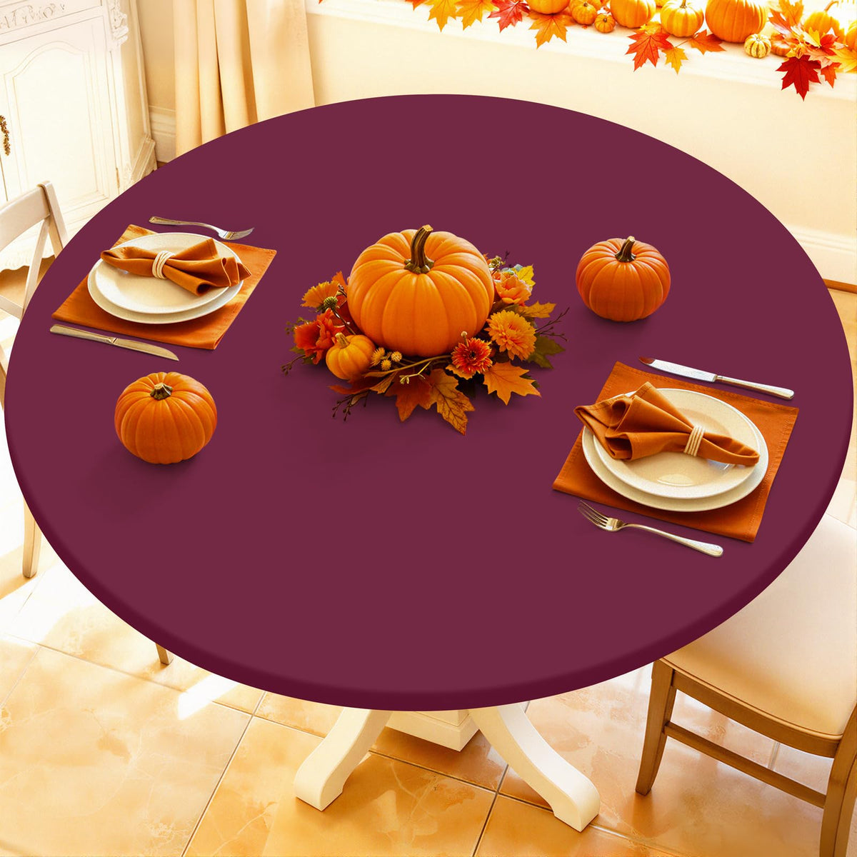 Moosfor Spandex Round Tablecloth, Fitted Table Cloth for 45"-56" Tables