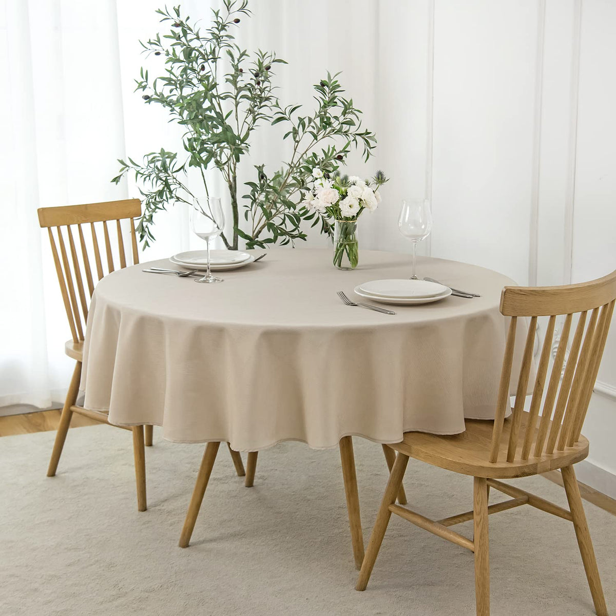 maxmill Rectangle Slubby Textured Tablecloth Waterproof Spillproof Wrinkle Free Table Cloth, Kitchen Dining Room Decoration, Fabric Table Cover for Holiday Party Dinner, 52 x 70 Inch, Sage Green