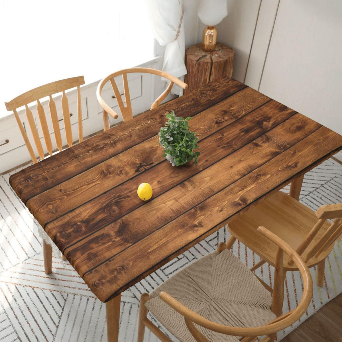 Tablecloth with Elastic Edge Black Brow Wood Grain Board Rectangle Waterproof Oil-Proof Table Cloth Washable Reusable Table Cover for Kitchen Dining, 5FT