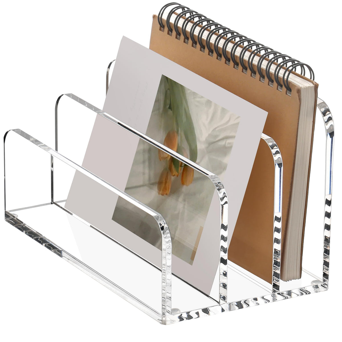 SANRUI Acrylic Mail Sorter Desktop Organizer Holder, 2 Compartments Clear