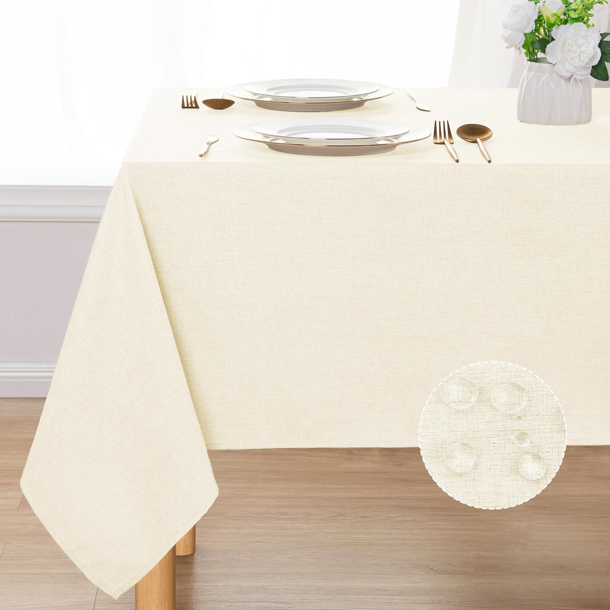 DWCN Rectangle Faux Linen Tablecloth, Table Cover, 52 x 70 Inch, Beige