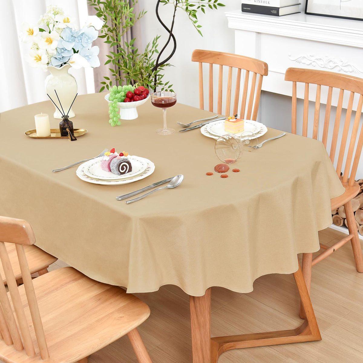 Wolkemer Oval Tablecloth 60 x 84 Inches Faux Linen Water Resistant