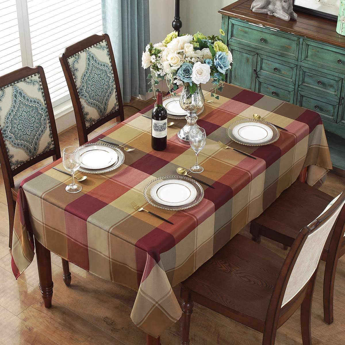 SASTYBALE Rectangle Tablecloth, 52" x 70" Checkered, Red
