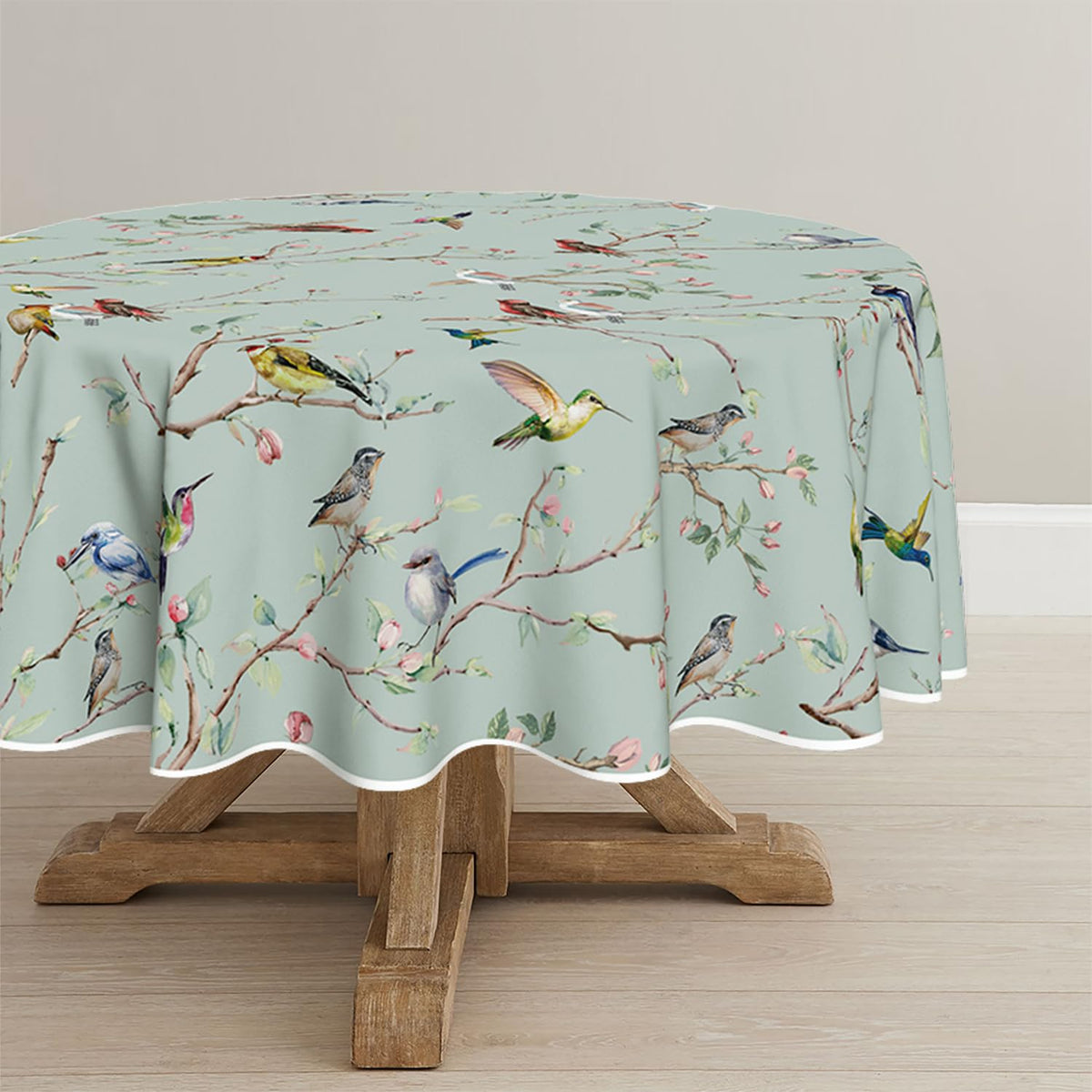 Horaldaily Spring Tablecloth 60 x 84 Inch Rectangular Birds Branch Beige
