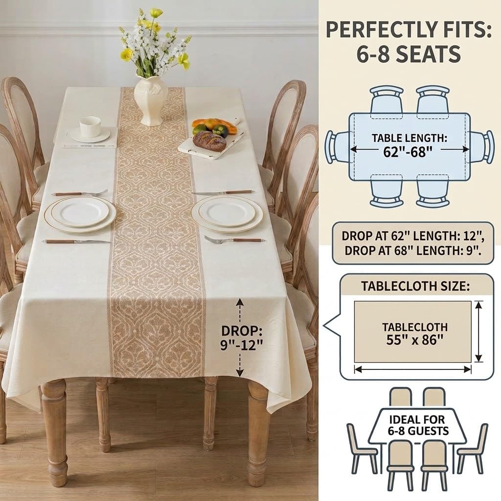 Nordic Beige Rectangular Tablecloth, Premium Drape