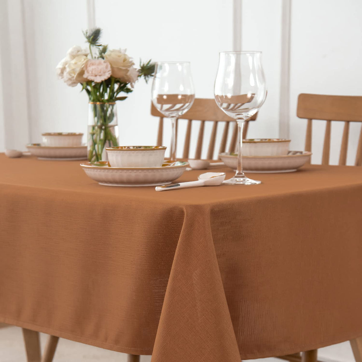 maxmill Rectangle Slubby Textured Tablecloth Waterproof Spillproof Wrinkle Free Table Cloth, Kitchen Dining Room Decoration, Fabric Table Cover for Holiday Party Dinner, 52 x 70 Inch, Sage Green