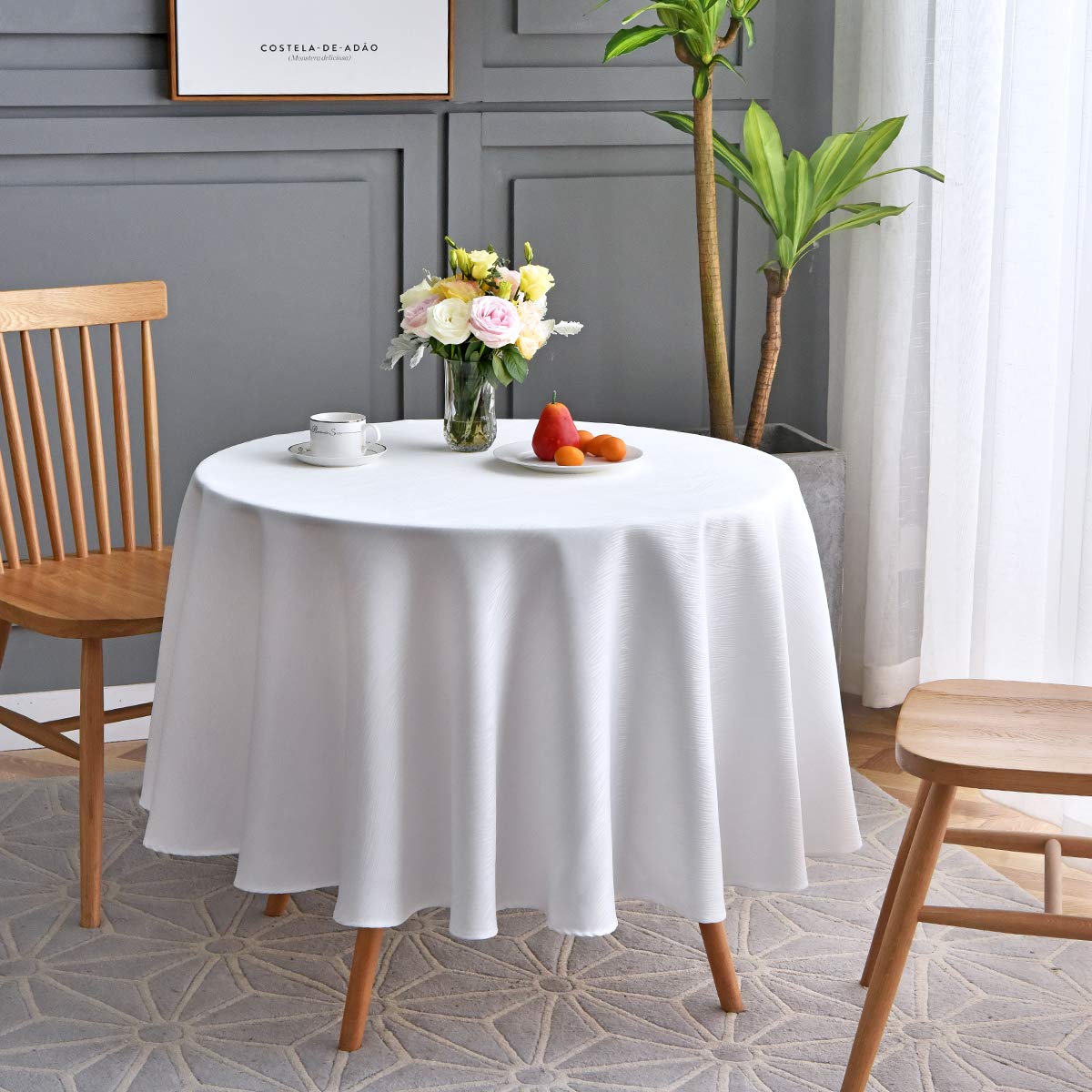 maxmill Jacquard Table Cloth Swirl Pattern Spillproof Wrinkle Resistant Heavy Weight Soft Tablecloth for Kitchen Dinning Tabletop Decoration Outdoor Picnic Rectangle 52 x 70 Inch Navy Blue