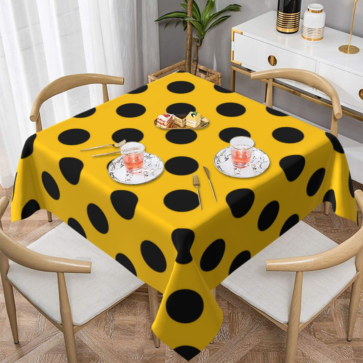 Square Tablecloth Black Polka Dots on Red Table Cover Washable Table Cloths for Kitchen Dinning Party Tabletop Modern Decoration 60 x 60inch