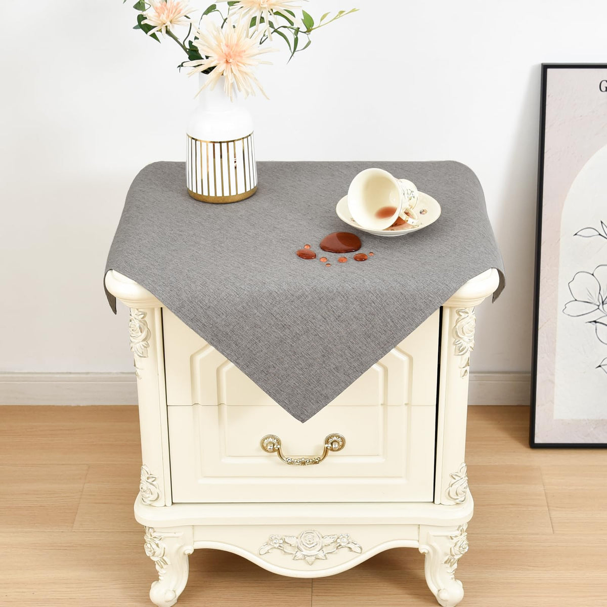 Wolkemer Oval Tablecloth 60 x 84 Inches Faux Linen Water Resistant