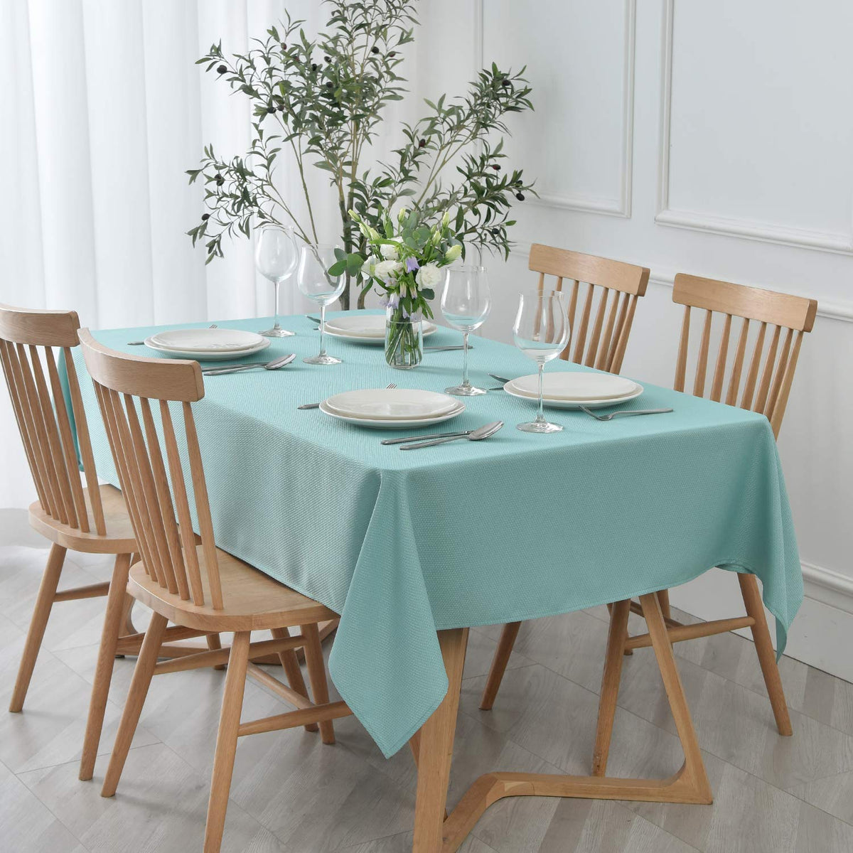 maxmill Rectangle Textured Tablecloth Waterproof Spillproof Wrinkle Free Table Cloth, Kitchen Dining Tabletop Decoration, Fabric Table Cover for Outdoor and Indoor Use, 52 x 70 Inch, Beige