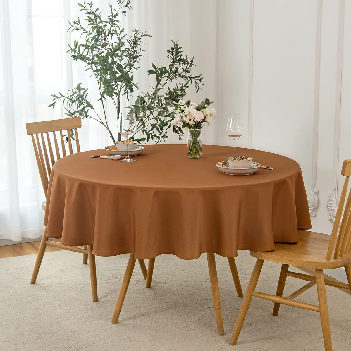 maxmill Rectangle Slubby Textured Tablecloth Waterproof Spillproof Wrinkle Free Table Cloth, Kitchen Dining Tabletop Decoration, Fabric Table Cover for Holiday Dinner Parties, 52 x 70 Inch, Beige