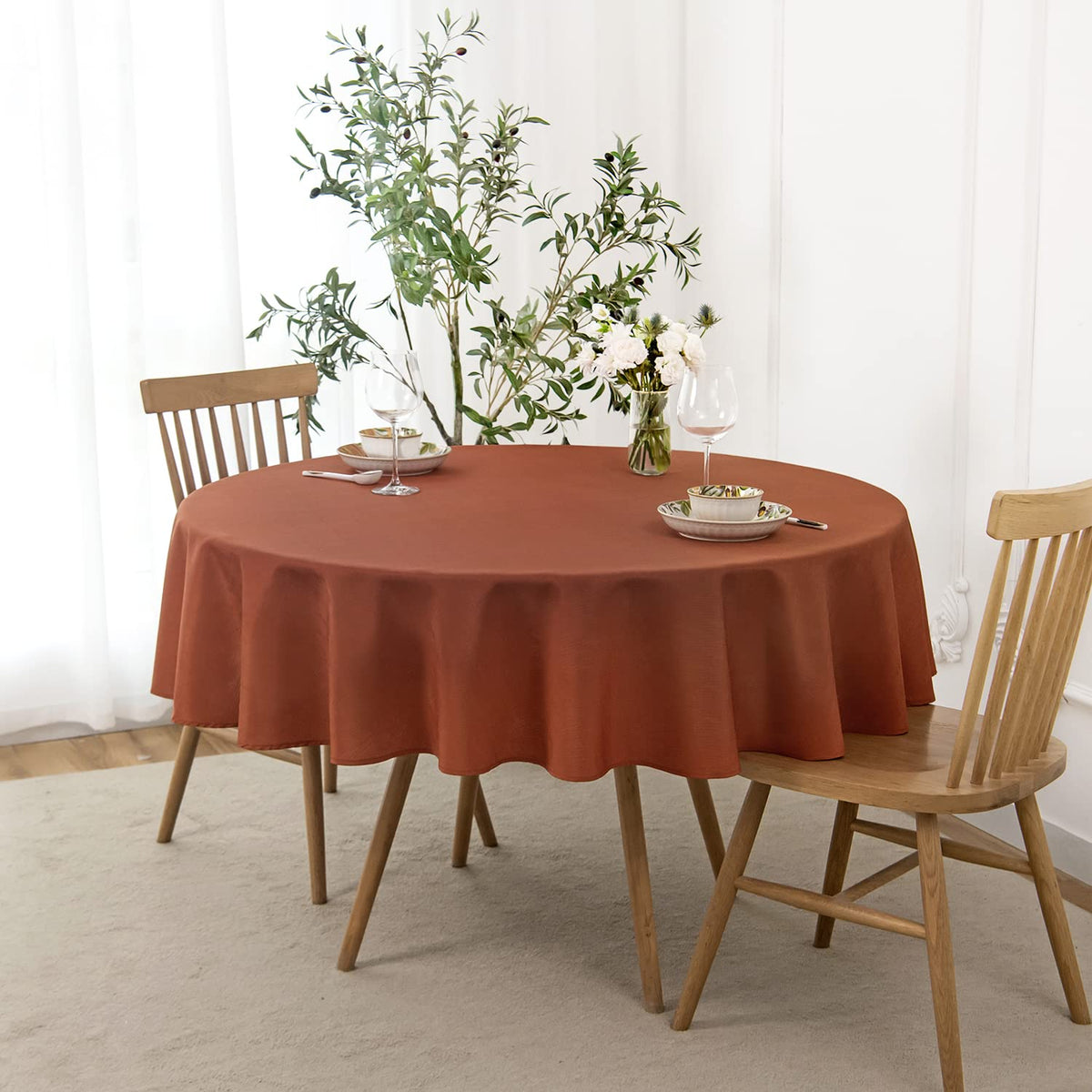 maxmill Rectangle Slubby Textured Tablecloth Waterproof Spillproof Wrinkle Free Table Cloth, Kitchen Dining Room Decoration, Fabric Table Cover for Holiday Party Dinner, 52 x 70 Inch, Sage Green