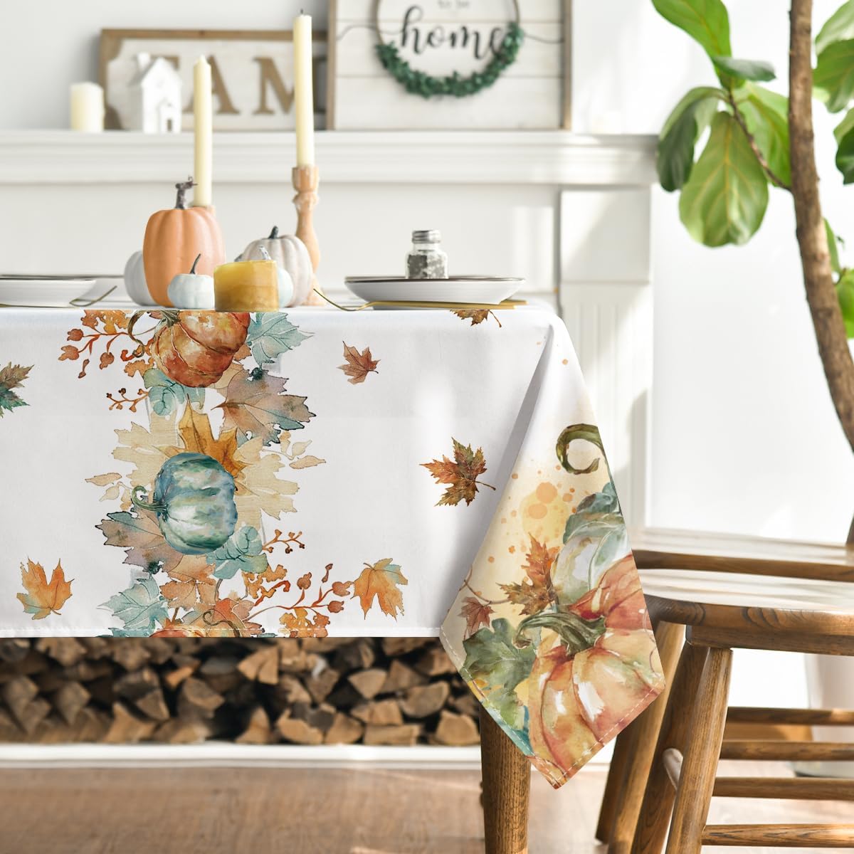Horaldaily Fall Tablecloth 60 x 84 Inch Rectangular Thanksgiving Leaves