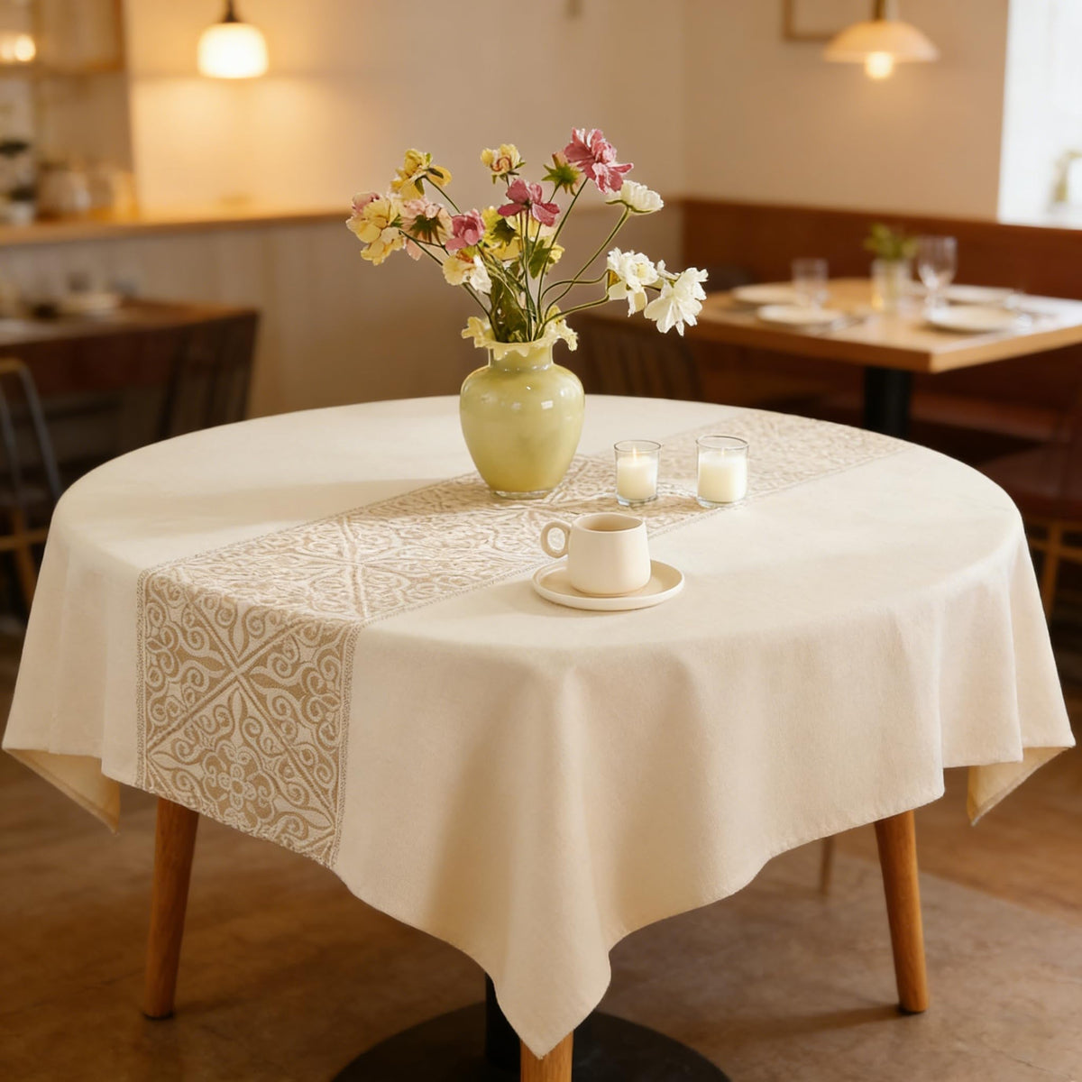 Nordic Beige Rectangular Tablecloth, Premium Drape